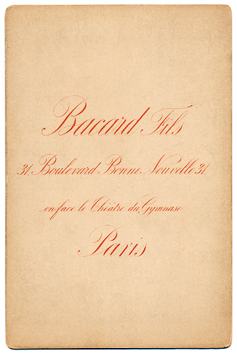 Cabinet card by Bacard Fils, Paris - backside
