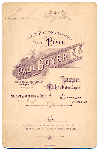 Cabinet Card Paul Boyer - Paris, backside