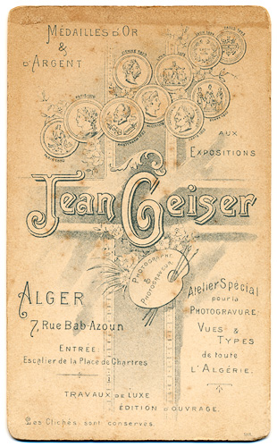 Carte de Visite Atelier Jean Geiser, Alger